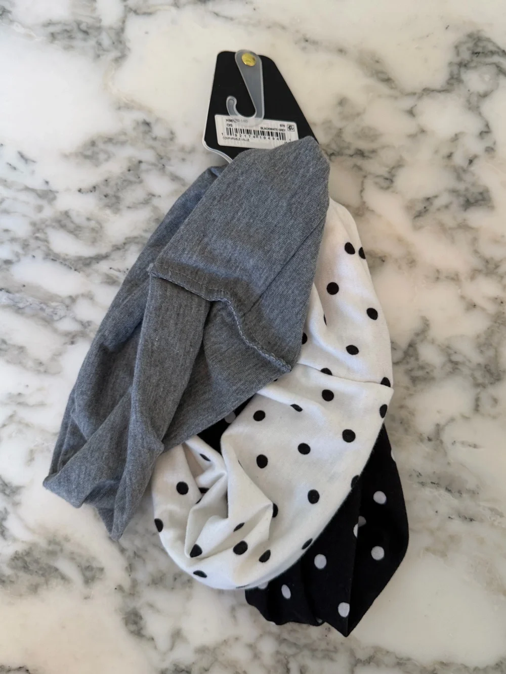 NWT nOir Set of 3 Wide Stretch Headbands Gray Black White Polka Dot Headwraps